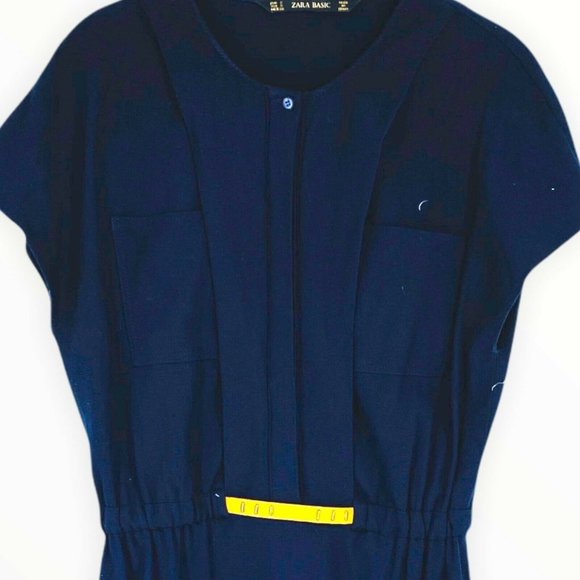 Zara Women's Sheath Dress Short Sleeve Blue Small Fit Flare Cap Sleeve - Picture 2 of 4